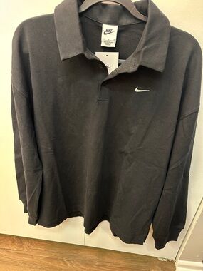Nike Black Long Sleeve Polo with White Swoosh